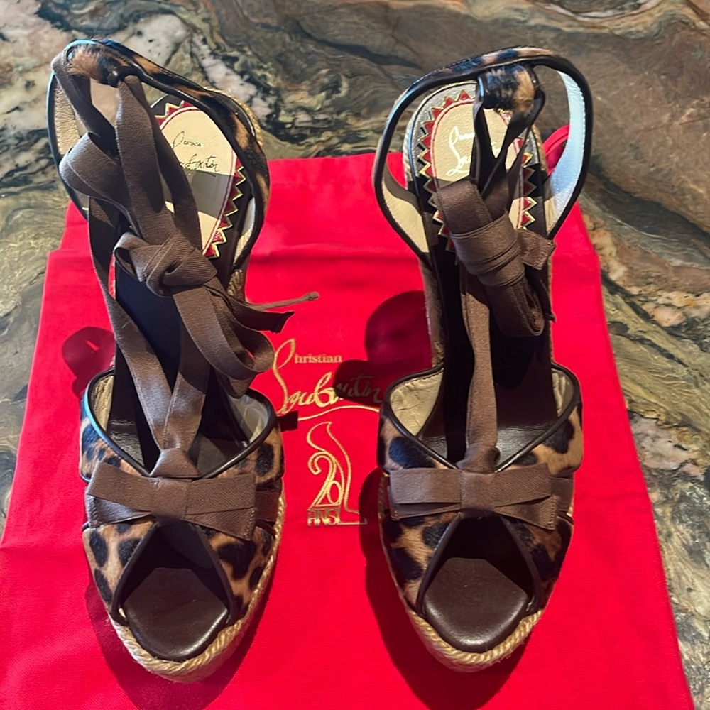 Christian Louboutin Isabelle 140 Pony Leopard Luxor Rope Wedge Sandals